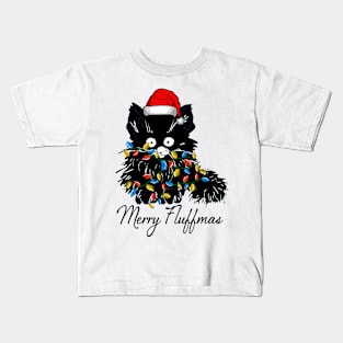 black cat merry fluffmas Kids T-Shirt